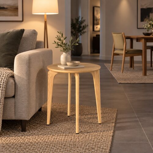 Natural Ash Round Side Table — 50 cm — styled room view 5