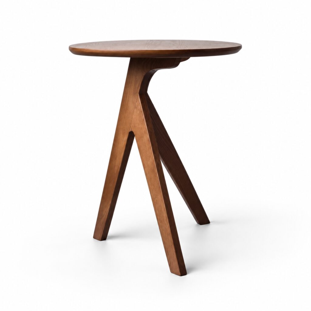 Walnut Ash Sculptural Round Side Table — 50 cm — studio product view