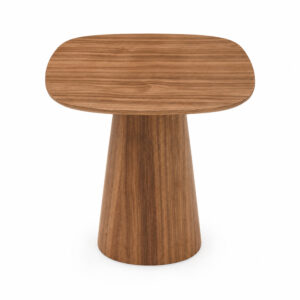 Walnut-Tone Round Side Table with Curved Pedestal — alternate product view