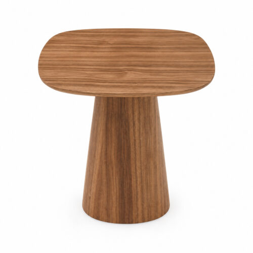 Walnut-Tone Round Side Table with Curved Pedestal — alternate product view