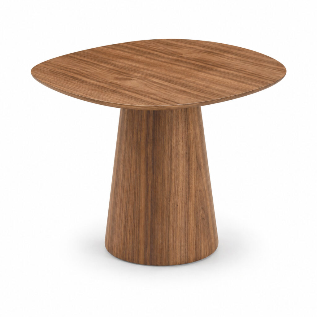 Walnut-Tone Round Side Table with Curved Pedestal — studio product view