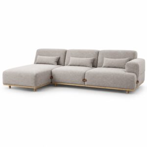Light Coffee L-Shaped Fabric Sofa with Wood Base — alternate product view
