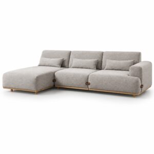 Light Coffee L-Shaped Fabric Sofa with Wood Base — studio product view