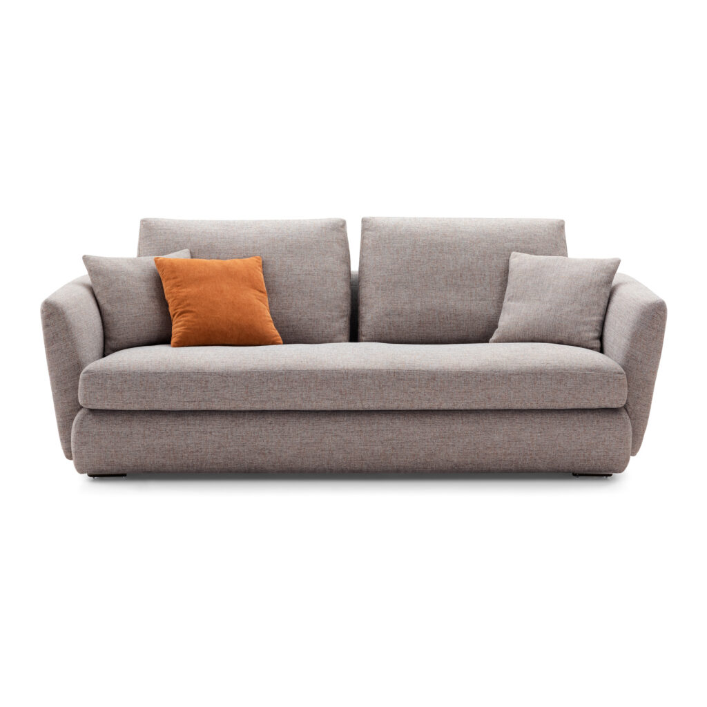 Grey Wide-Seat Three-Seat Fabric Sofa with Three Pillows — supplier studio view