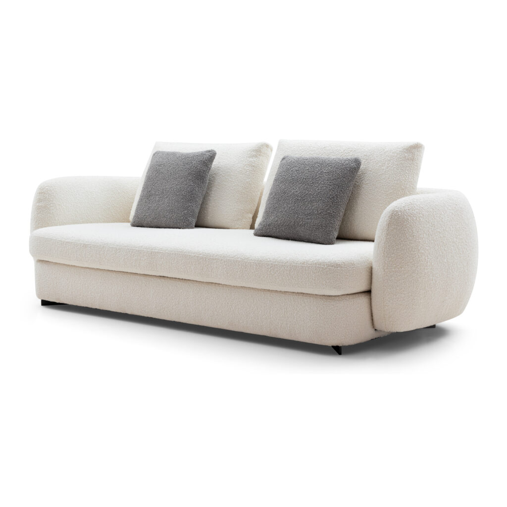 Cream Three-Seat Fabric Sofa with Foam-and-Down Filling — supplier studio view
