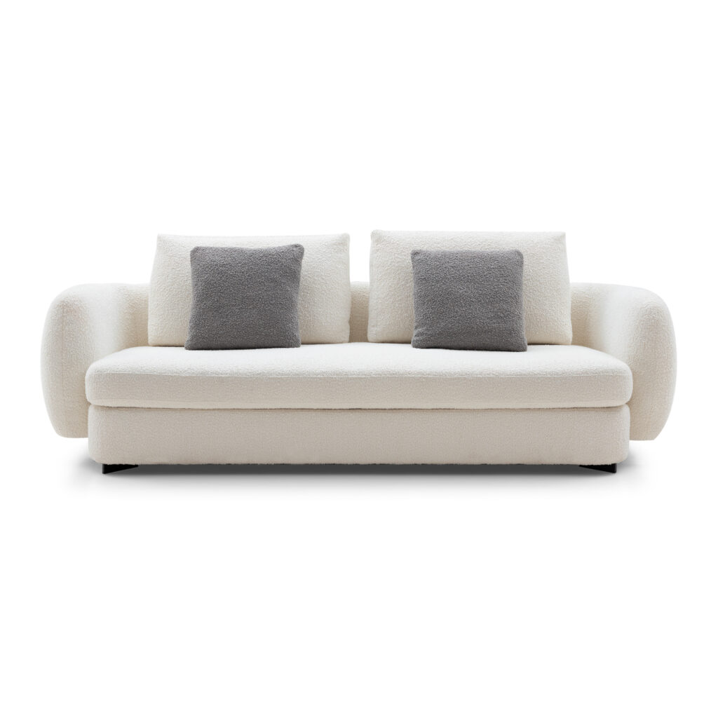 Cream Three-Seat Fabric Sofa with Foam-and-Down Filling — supplier studio view