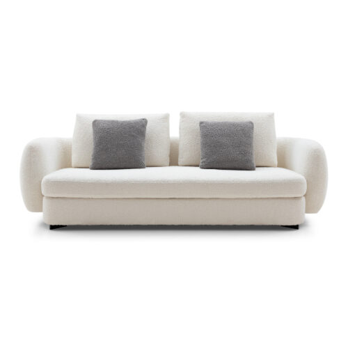 Cream Three-Seat Fabric Sofa with Foam-and-Down Filling — supplier studio view
