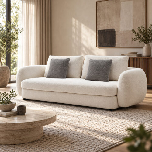 Cream Three-Seat Fabric Sofa with Foam-and-Down Filling — room setting 3