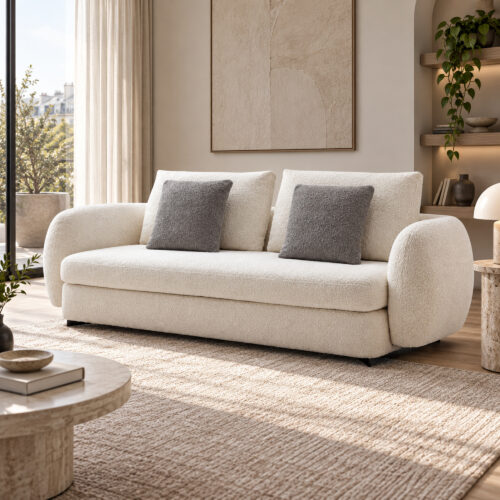Cream Three-Seat Fabric Sofa with Foam-and-Down Filling — room setting 4
