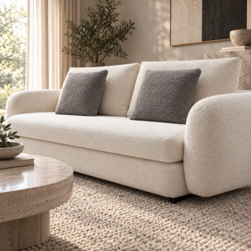 Cream Three-Seat Fabric Sofa with Foam-and-Down Filling — room setting 5