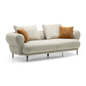 Cream Roll-Arm Three-Seat Fabric Sofa — supplier studio view