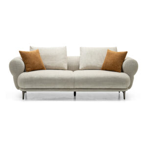 Cream Roll-Arm Three-Seat Fabric Sofa — supplier studio view