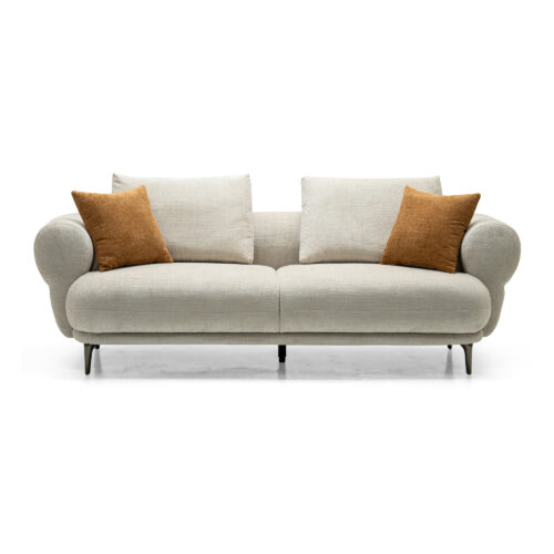 Cream Roll-Arm Three-Seat Fabric Sofa — supplier studio view