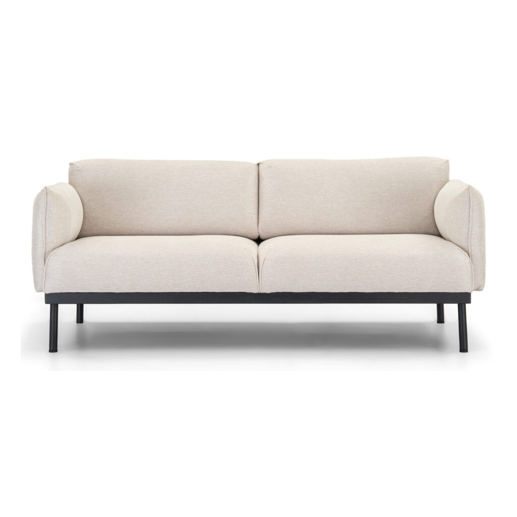 Alden Taupe Fabric Two-Seat Sofa with Carbon-Steel Legs — supplier studio view