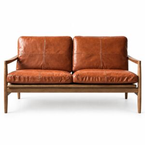 Caramel PU Two-Seater Sofa with Ash Frame — studio product view
