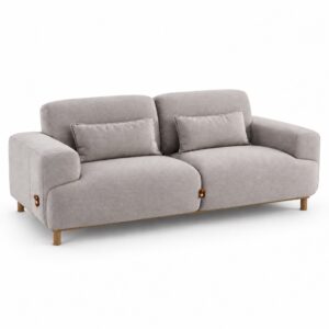 Light Coffee Two-Seater Fabric Sofa with Wood Base — alternate product view