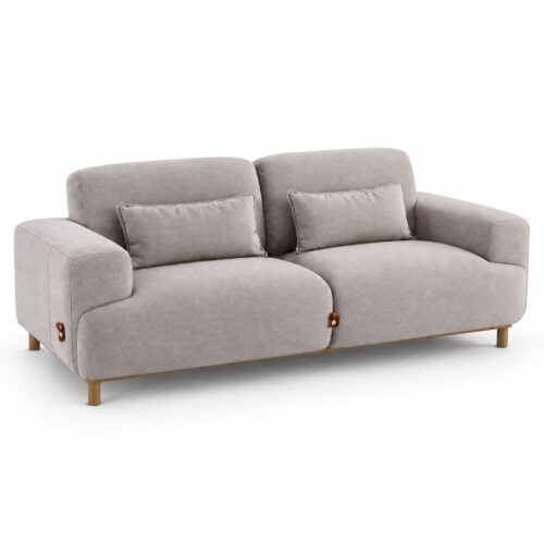Light Coffee Two-Seater Fabric Sofa with Wood Base — alternate product view