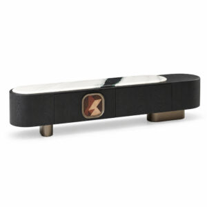 Black TV Console with Artificial-Marble Top and Geometric Inset — alternate product view