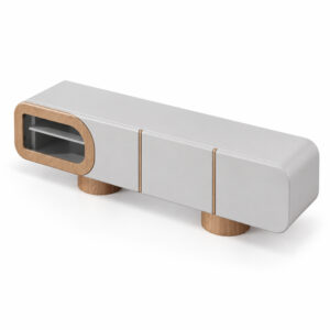 Grey TV Console with Rounded Wood-Tone Display Section — alternate product view